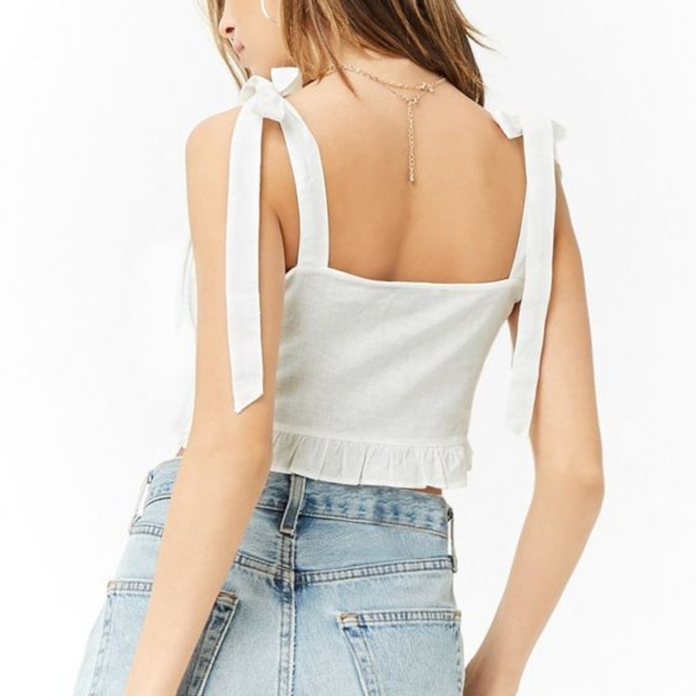 NWOT Crochet Linen-Blend Crop Top - Picture 3 of 3
